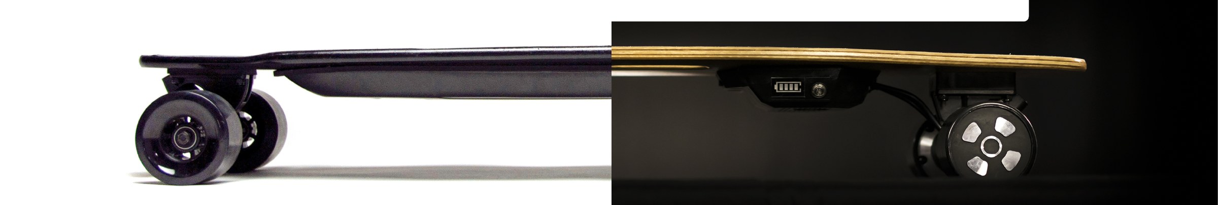 Two halves of the board, black and bamboo